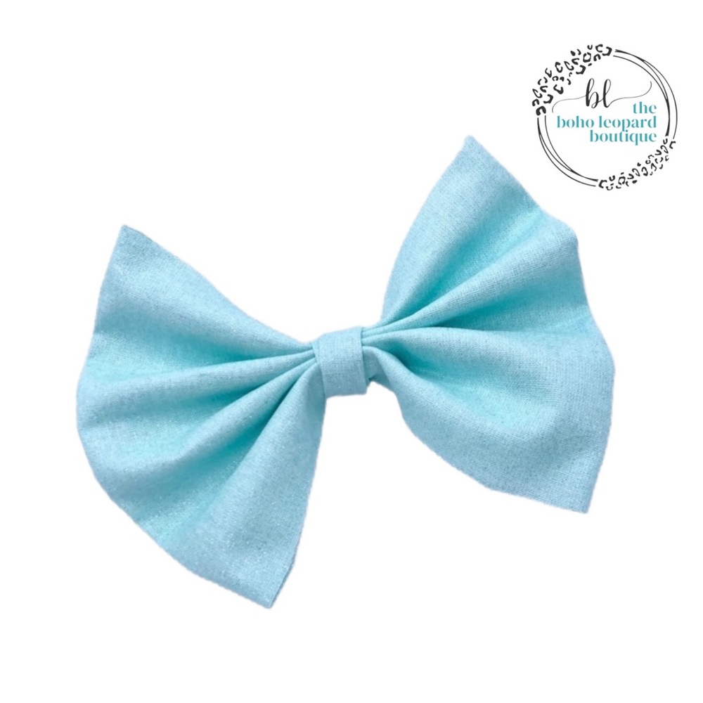 Girls blue shimmer fabric hair bow